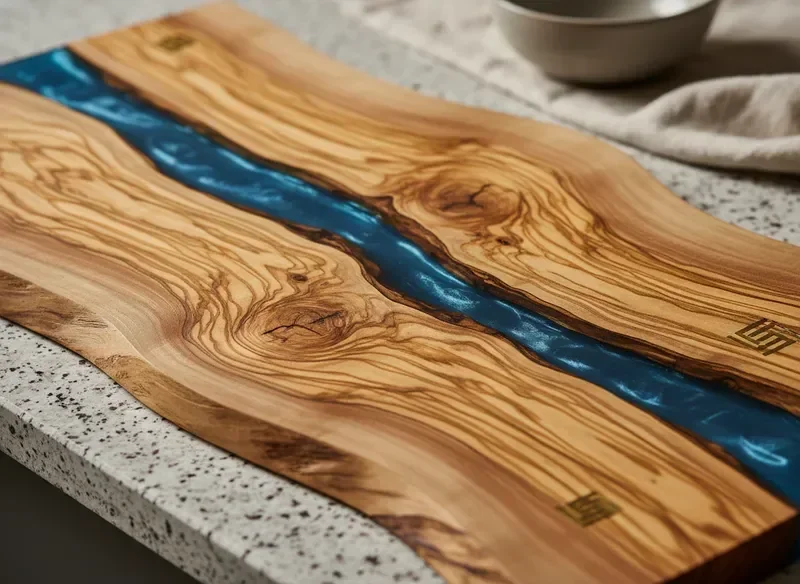 Close-up of olive wood grain showing intricate swirling patterns